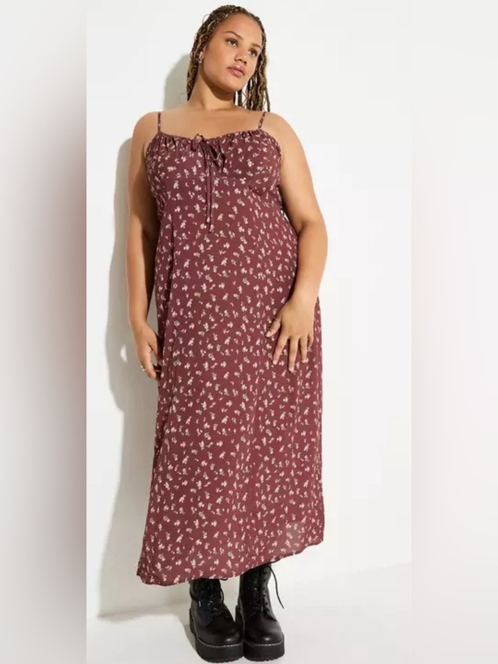 LoveSick|TORRID chocolate brown ditsy floral slip midi dress•••Tea-length,NWT